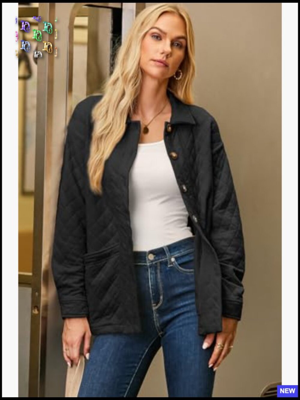 Casual Quilted Button Down Jacket Lightweight Long Sleeve with Pockets - Picture 2 of 7